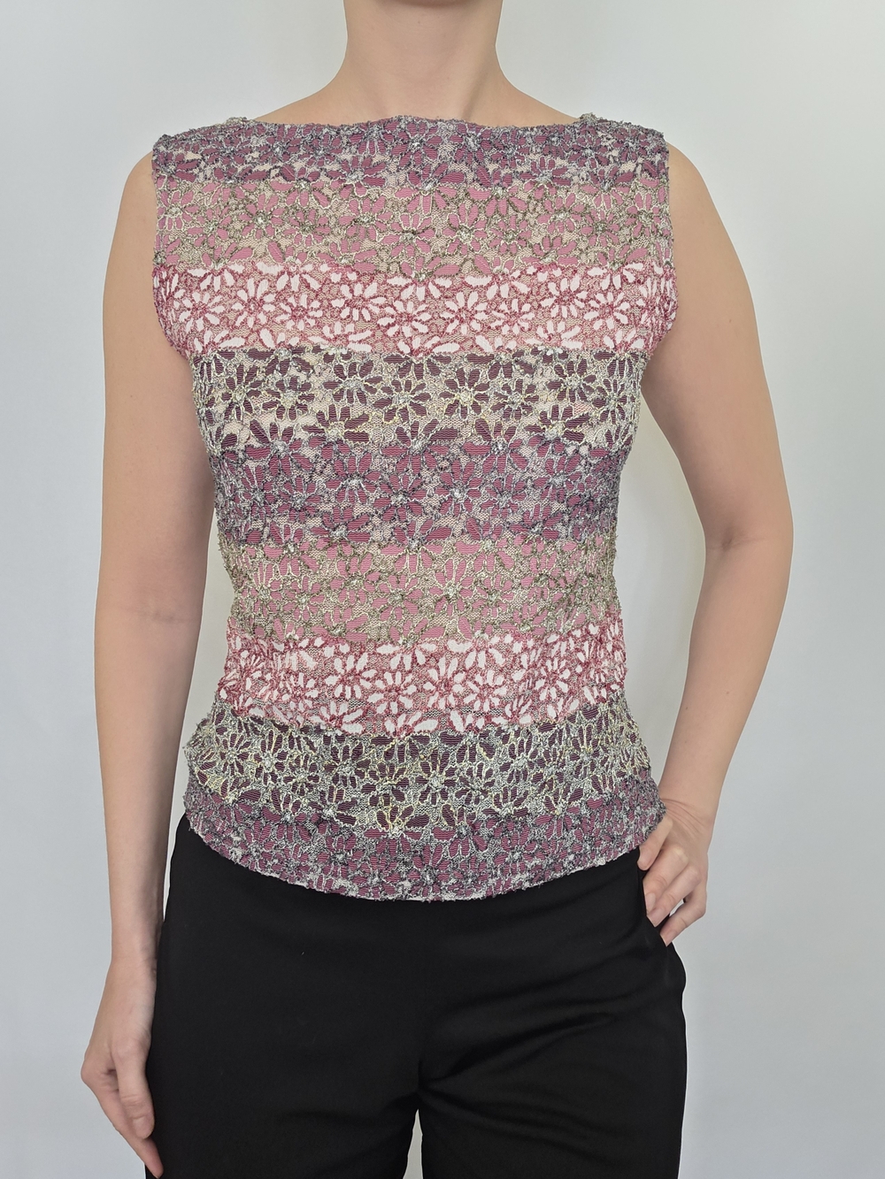 Fashion 2 Fashion Vintage Pink And Gray Floral Lace Tank Top